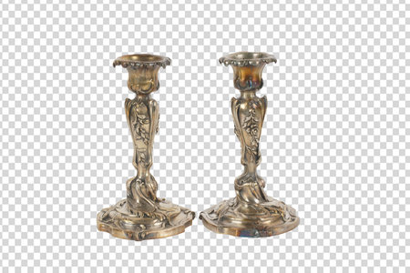 Vintage bronze candlestick isolated on transparent background. 3d renderingの写真素材