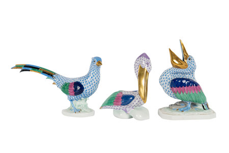 Ceramic statuette of a bird on a white backgroundの写真素材