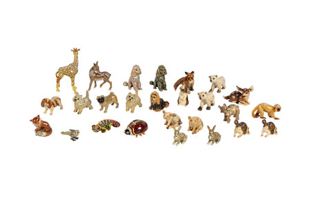 set of animal figurines isolated on a white background with a clipping pathの写真素材
