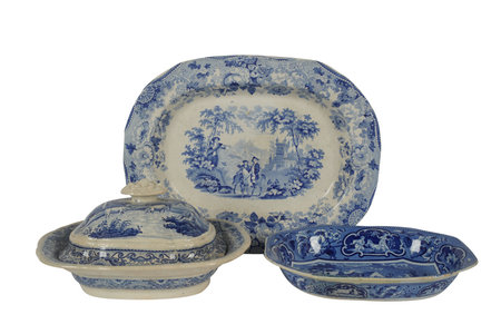 Antique Porcelain Bowls on White Background with Clipping Pathの写真素材