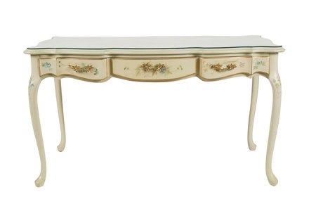 Antique table isolated on white background. Clipping path included.の写真素材