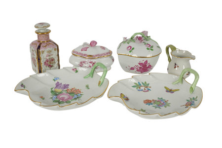 Antique porcelain teapot isolated on a white backgroundの写真素材