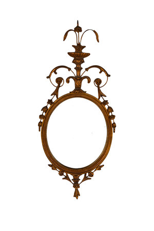 Antique mirror isolated on a white background, clipping path included.の写真素材