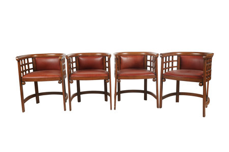 Three brown leather armchairs isolated on white background with clipping path.の写真素材