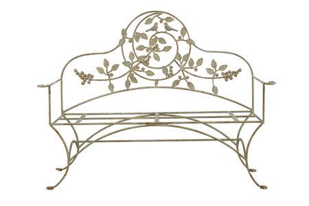 Vintage metal bench isolated on white background, clipping path included.の写真素材