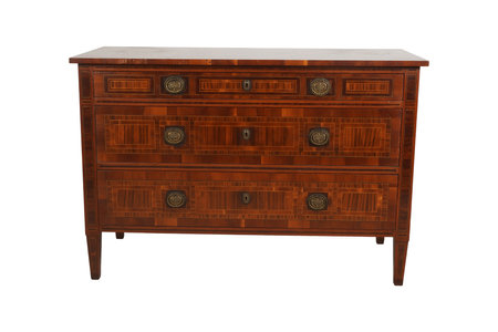 Wooden chest of drawers isolated on white background with clipping pathの写真素材