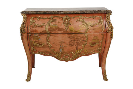 Antique chest of drawers isolated on white background with clipping pathの写真素材