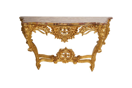 Antique golden table isolated on white background with clipping path, clipping path includedの写真素材
