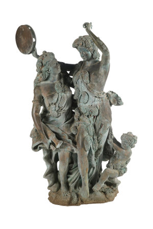 Bronze statue of a man and a woman on a white backgroundの写真素材