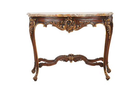 Antique table isolated on white background. Clipping path included.の写真素材