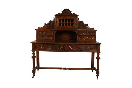 Antique wooden desk isolated on white background. 3d render.の写真素材