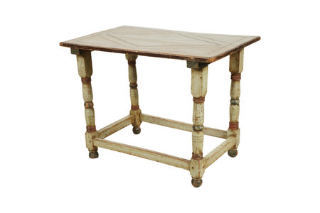 Old wooden table isolated on white background. Clipping path included.の写真素材