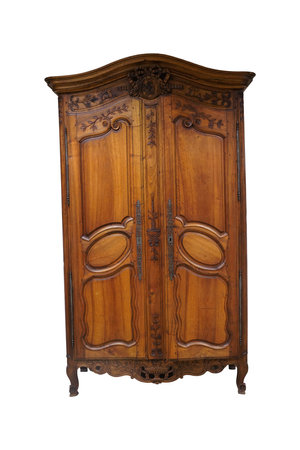 Vintage wooden wardrobe isolated on white background. Clipping path included.の写真素材