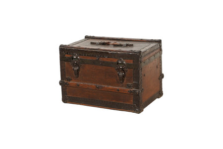 Antique wooden chest isolated on white background. Clipping path included.の写真素材