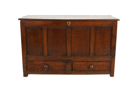 Vintage wooden chest of drawers isolated on white background with clipping pathの写真素材