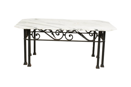 Old metal table isolated on white background. Clipping path included.の写真素材