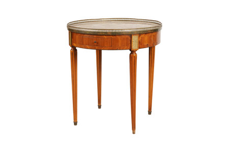 Vintage round wooden table isolated on white background with clipping path.の写真素材