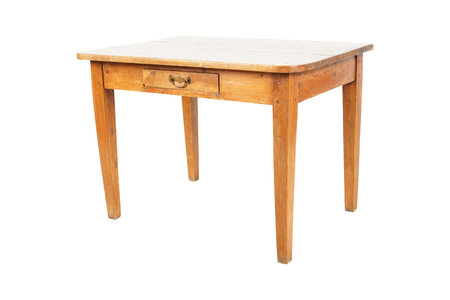 Wooden table isolated on white background. Clipping path included.の写真素材