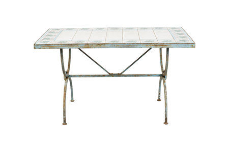 Old iron table isolated on white background. Clipping path included.の写真素材