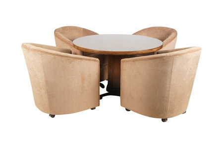 Modern round table and chair isolated on white background. 3d renderの写真素材