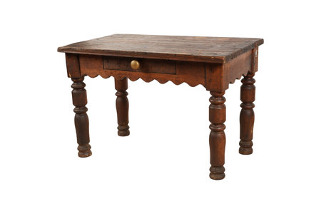 Antique wooden table isolated on white background, clipping path included.の写真素材