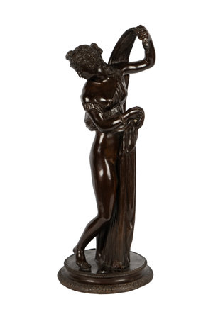 Bronze statuette of a woman with a child, isolated on white backgroundの写真素材