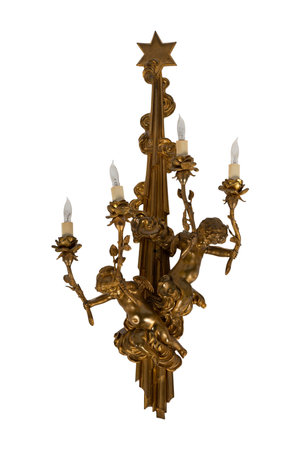 antique bronze candlestick isolated on white background with clipping pathの写真素材