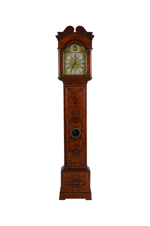 Antique wooden clock isolated on white background. Clipping path included.の写真素材