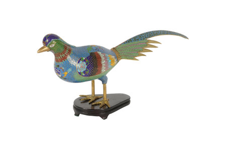 wooden bird figurine isolated on white background with clipping path.の写真素材