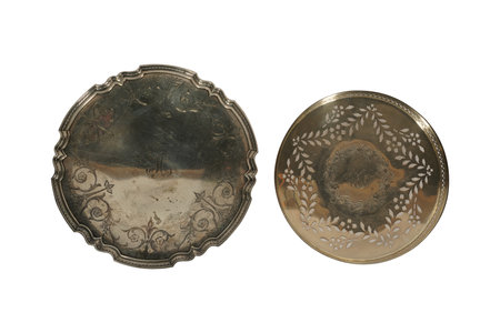 Antique brass plate isolated on white background, clipping path included.の写真素材