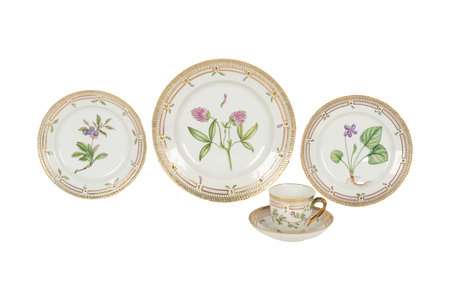 Antique porcelain tableware isolated on white background with clipping pathの写真素材