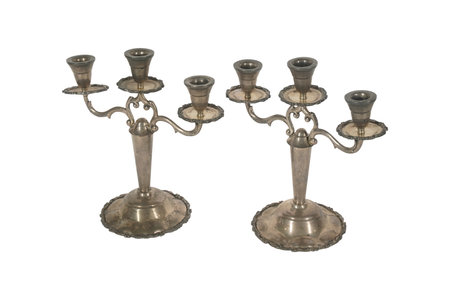 Vintage brass candlestick isolated on white background with clipping pathの写真素材