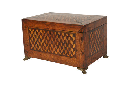 Wooden chest isolated on white background. Clipping path included.の写真素材