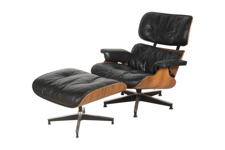 Modern leather barber chair isolated on white background with clipping path.の写真素材