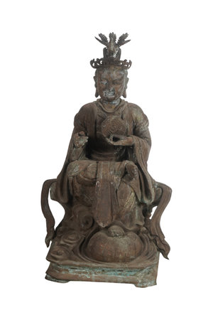 Buddha statue isolated on white background with clipping path and shadowの写真素材