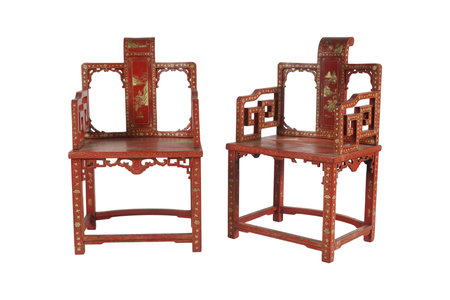 Antique wooden chair isolated on white background. Clipping path included.の写真素材