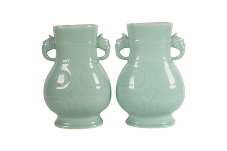 Ceramic vase isolated on white background with clipping path.の写真素材