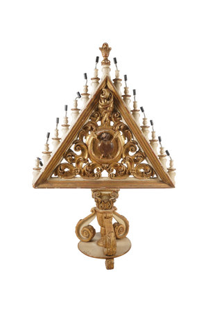 Antique brass candlestick isolated on white background with clipping pathの写真素材