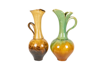 Two ceramic vases isolated on white background. Clipping path included.の写真素材