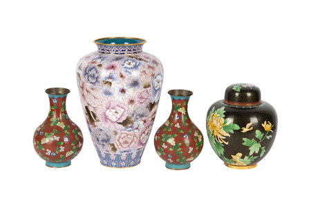 Antique ceramic vase isolated on white background with clipping path.の写真素材