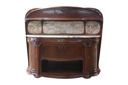 Antique wooden bedside table isolated on white background with clipping pathの写真素材