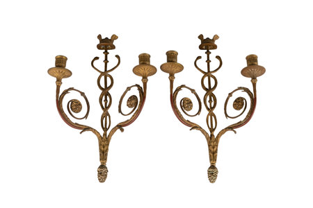 antique brass candlestick isolated on white background with clipping pathの写真素材