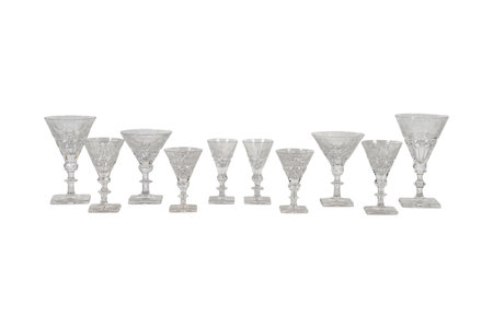A row of silver goblets isolated on a white background.の写真素材