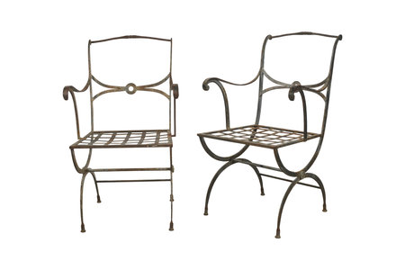 Old metal chair isolated on a white background, clipping path included.の写真素材