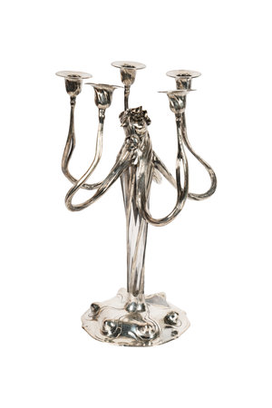 Vintage candlestick isolated on white background with clipping path.の写真素材