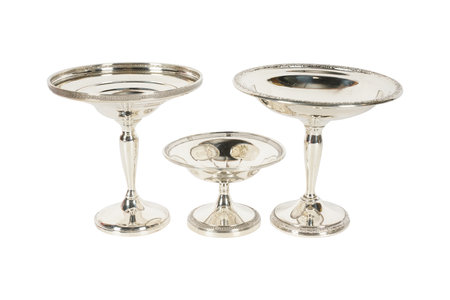 vintage silver martini glasses isolated on white background with clipping pathの写真素材
