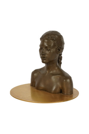 Bronze statue of a woman on a white background. Isolatedの写真素材