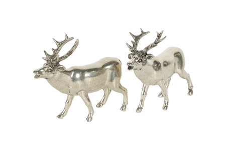 Silver reindeer isolated on white background, clipping path included.の写真素材