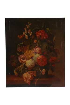 Old painting of flowers on the wall. Isolated on white backgroundの写真素材