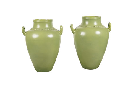Green ceramic vase isolated on white background. Clipping path included.の写真素材
